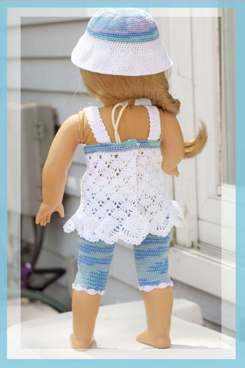 Ocean Breeze - 18" Doll Top, Leggings and Sunhat - Click Image to Close