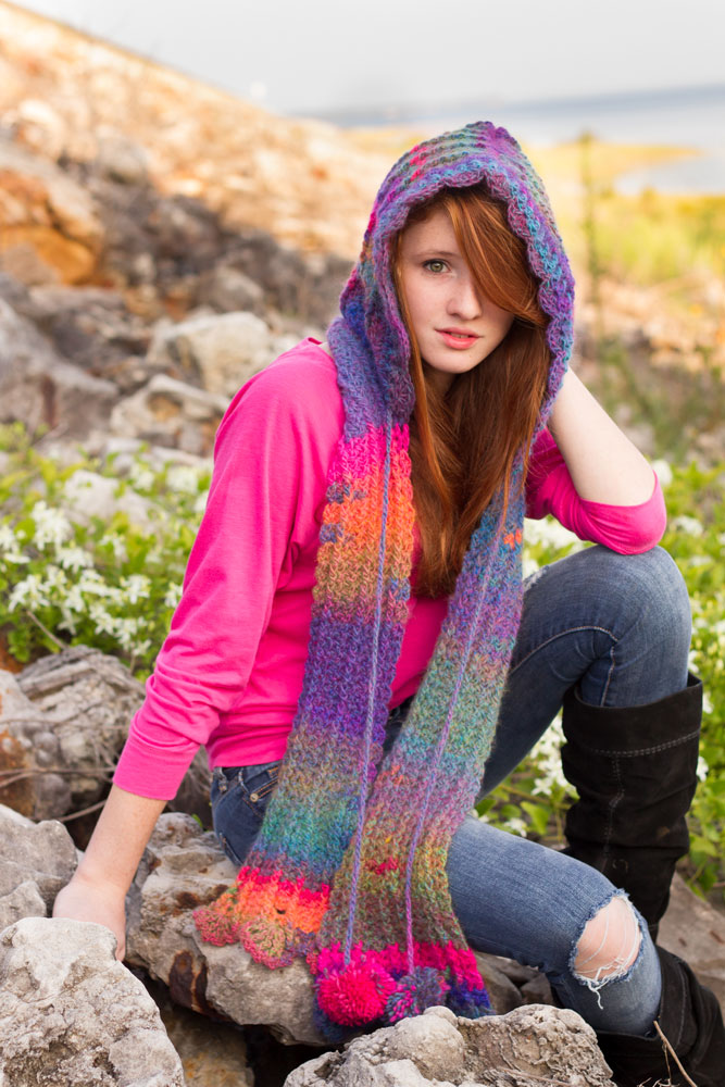 Whisper - Hoodie Scarf With Pom Poms - Click Image to Close